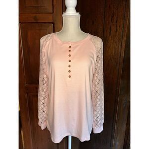 Womens Minetom  , Lace Sleeves Blouse Top Size Large - pink/peach NEW